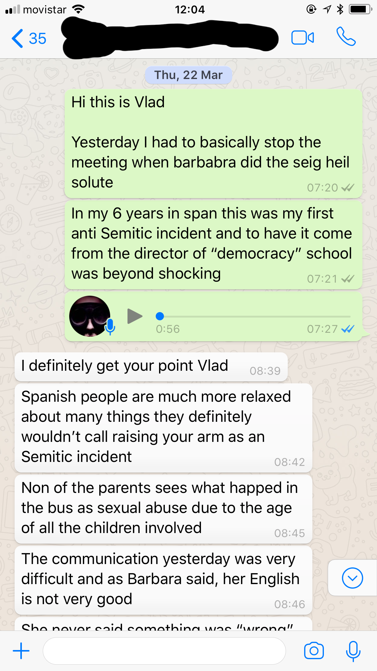 WhatsApp chat with a parent after the nazi salute meeting 1